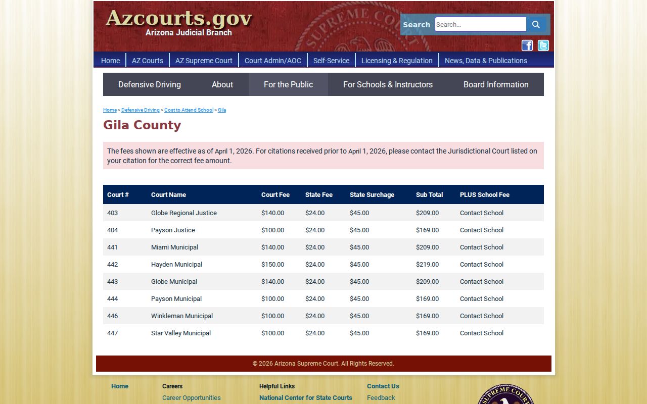 Gila County court dates traffic court and defensive driving source