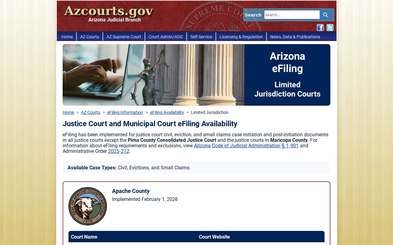 Gila County court dates limited jurisdiction e-filing source
