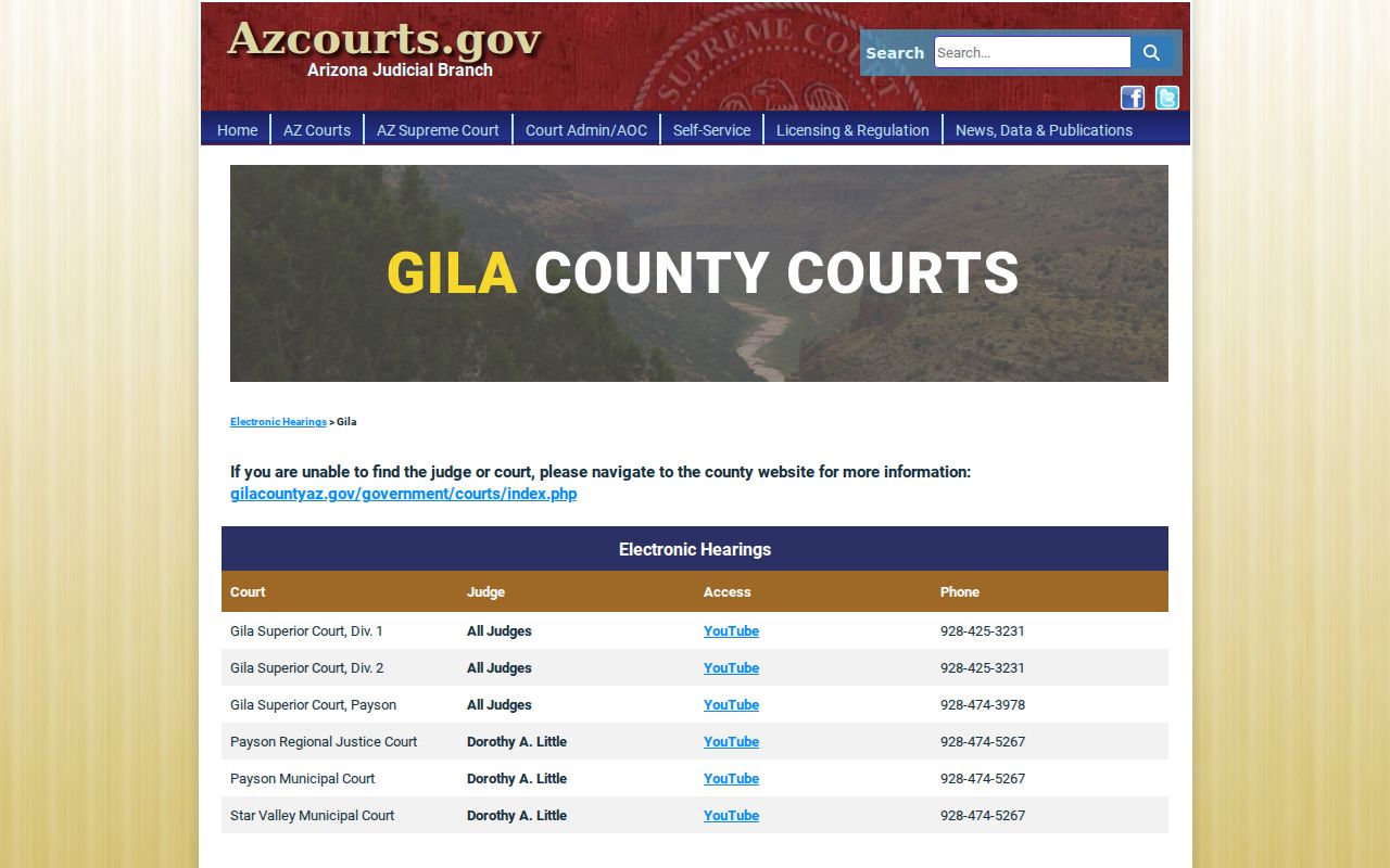 Gila County court dates electronic hearings directory