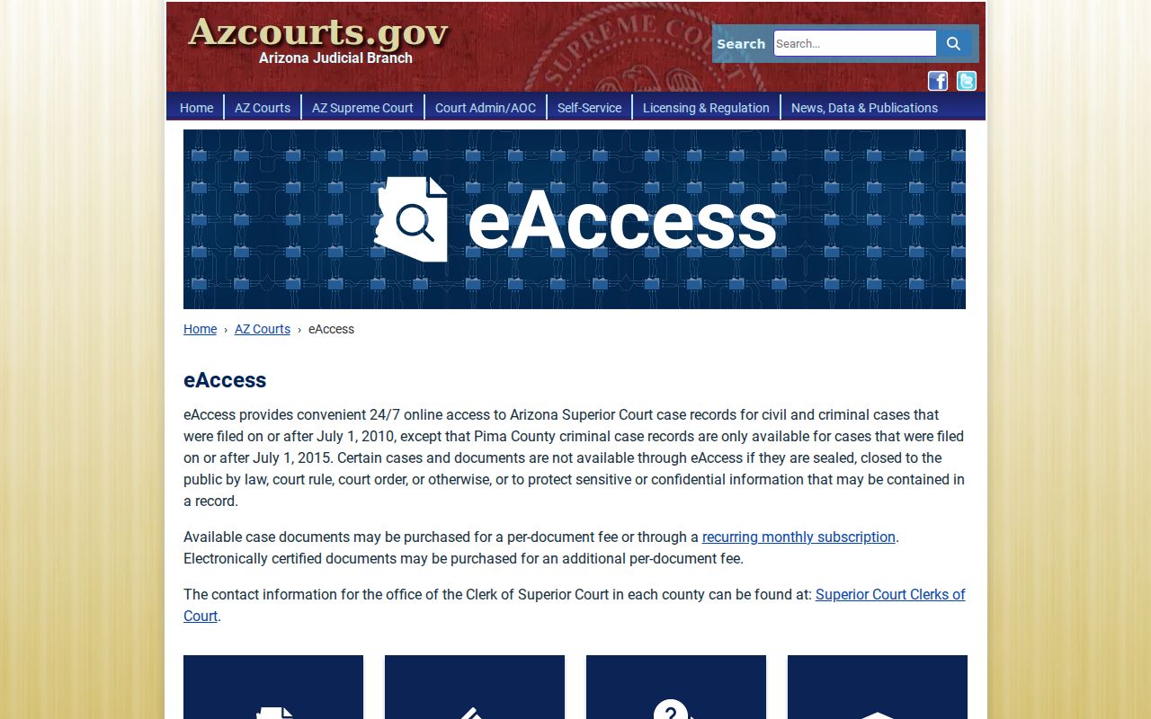 Gila County civil docket eAccess document portal