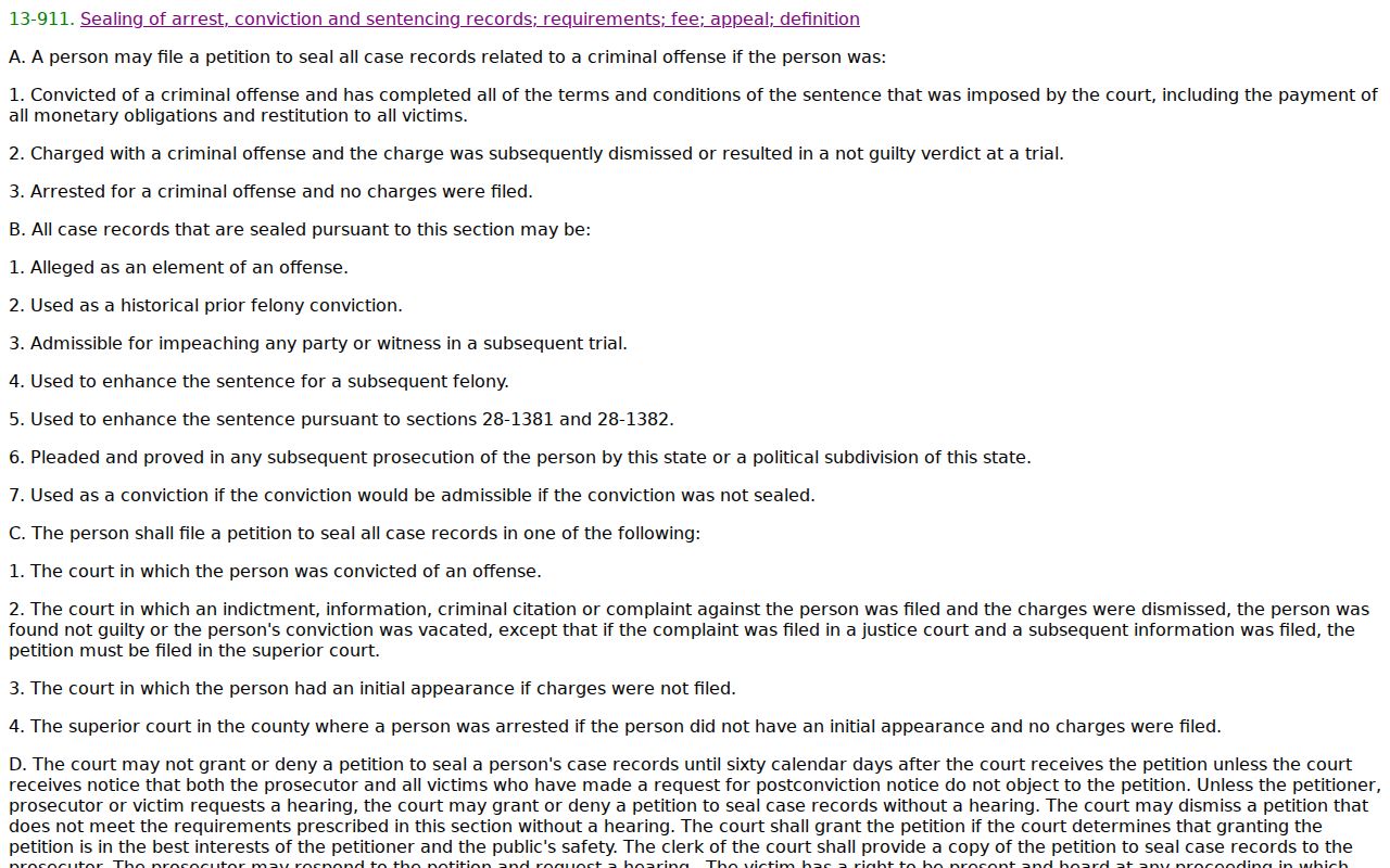 Gila County criminal docket sealing statute source