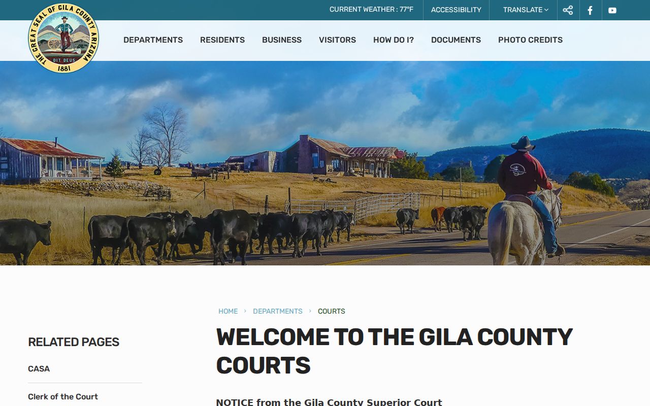 Gila County court docket courts landing page
